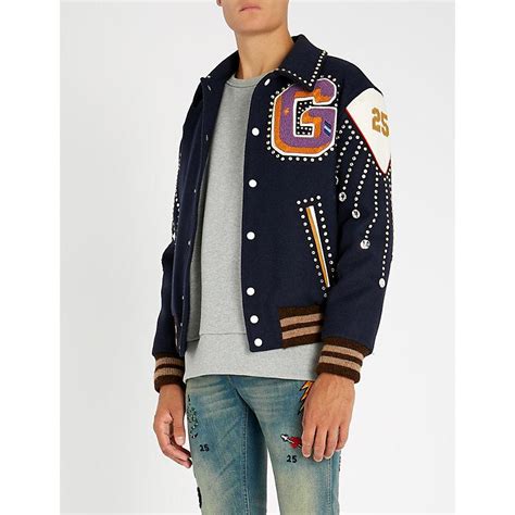 gucci varsity wool jacket|men's navy Gucci jacket.